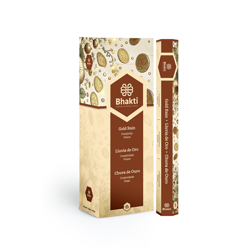 Incienso Linea Hexagonal Bhakti Lluvia de Oro X24 Doz.
